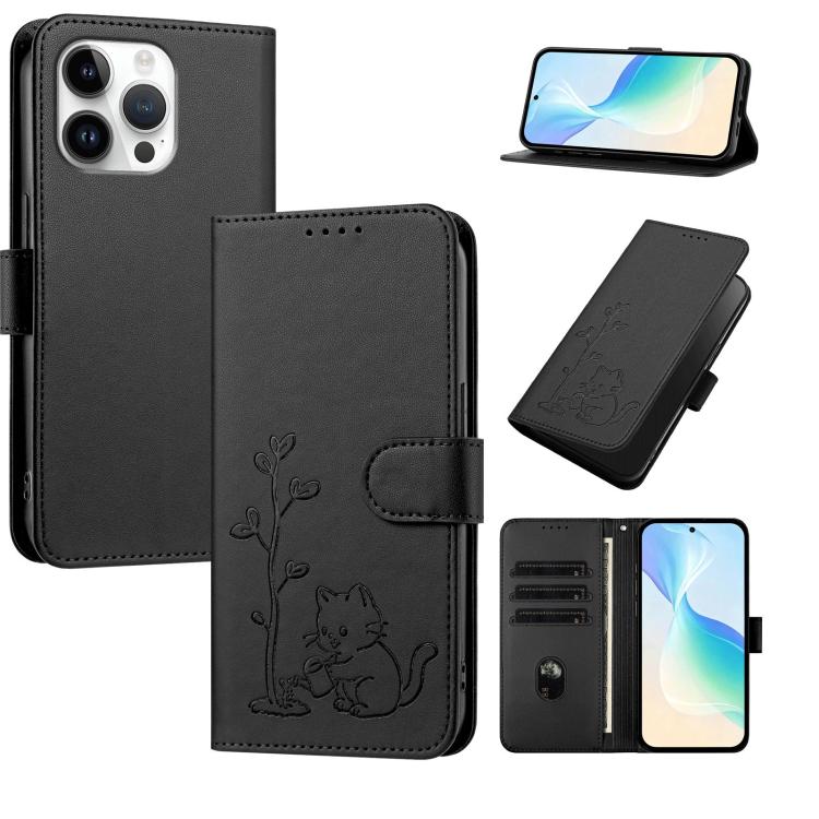 Custodia per telefono in ecopelle con fibbia a forma di albero e gatto YX0014, con cordino., For iPhone Air, For iPhone 16 Pro Max