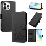 Custodia per telefono in ecopelle con fibbia a forma di albero e gatto YX0014, con cordino., For iPhone 16 Pro, For iPhone 16 Plus