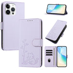 Custodia per telefono in ecopelle con fibbia a forma di albero e gatto YX0014, con cordino., For iPhone 16 Pro, For iPhone 16 Plus