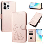 Custodia per telefono in ecopelle con fibbia a forma di albero e gatto YX0014, con cordino., For iPhone 16 Pro, For iPhone 16 Plus