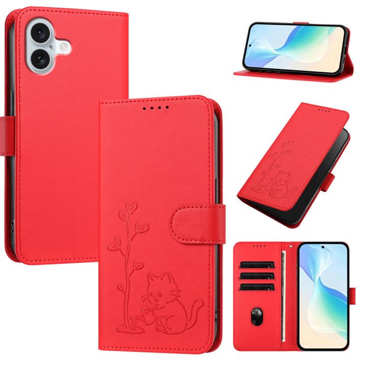 Custodia per telefono in ecopelle con fibbia a forma di albero e gatto YX0014, con cordino., For iPhone 16 Pro, For iPhone 16 Plus