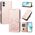 Custodia per telefono in ecopelle con fibbia a forma di albero e gatto YX0014, con cordino., For iPhone 16 Pro, For iPhone 16 Plus