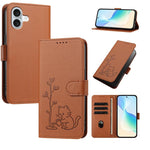 Custodia per telefono in ecopelle con fibbia a forma di albero e gatto YX0014, con cordino., For iPhone 16 Pro, For iPhone 16 Plus