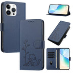 Custodia per telefono in ecopelle con fibbia a forma di albero e gatto YX0014, con cordino., For iPhone 16, For iPhone 15 Pro Max
