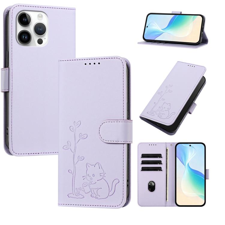 Custodia per telefono in ecopelle con fibbia a forma di albero e gatto YX0014, con cordino., For iPhone 15 Pro, For iPhone 15 Plus