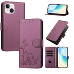 Custodia per telefono in ecopelle con fibbia a forma di albero e gatto YX0014, con cordino., For iPhone 15, For iPhone 14 Plus