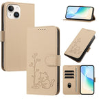 Custodia per telefono in ecopelle con fibbia a forma di albero e gatto YX0014, con cordino., For iPhone 15, For iPhone 14 Plus