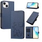 Custodia per telefono in ecopelle con fibbia a forma di albero e gatto YX0014, con cordino., For iPhone 15, For iPhone 14 Plus