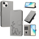 Custodia per telefono in ecopelle con fibbia a forma di albero e gatto YX0014, con cordino., For iPhone 15, For iPhone 14 Plus