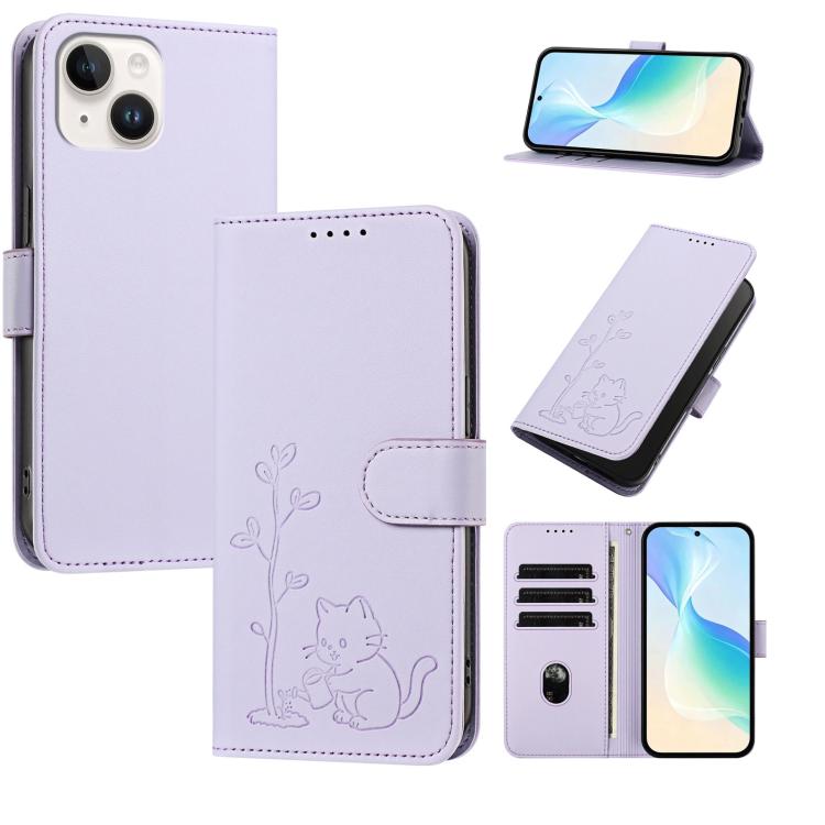 Custodia per telefono in ecopelle con fibbia a forma di albero e gatto YX0014, con cordino., For iPhone 14, For iPhone 14 Pro