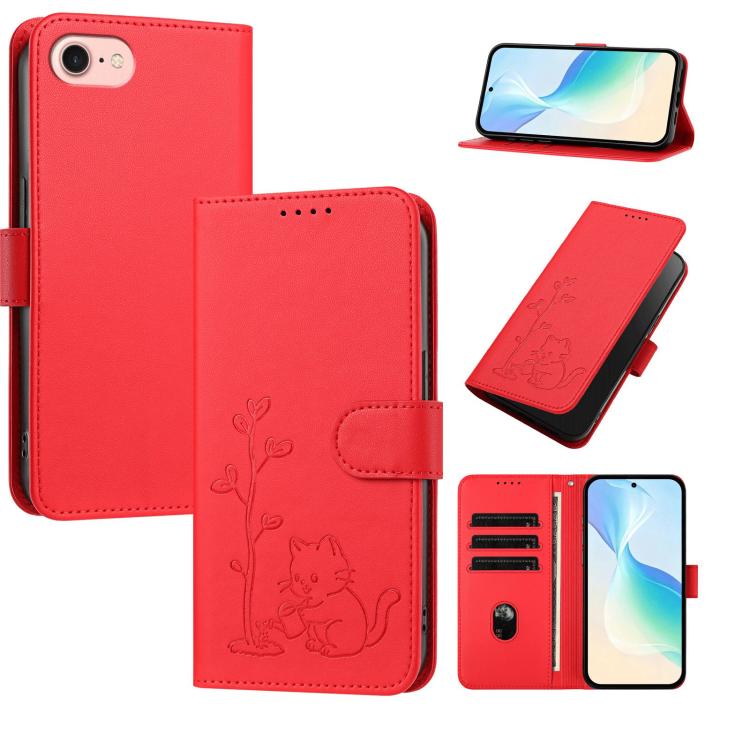 Custodia per telefono in ecopelle con fibbia a forma di albero e gatto YX0014, con cordino., For iPhone 14 Pro Max, For iPhone SE 2022 / SE 2020 / 7 / 8