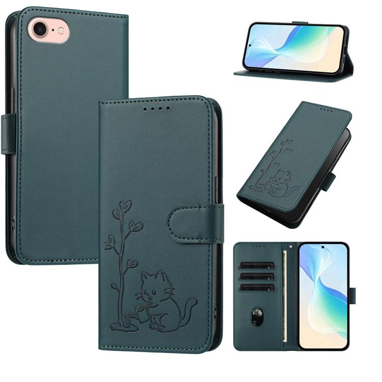 Custodia per telefono in ecopelle con fibbia a forma di albero e gatto YX0014, con cordino., For iPhone 14 Pro Max, For iPhone SE 2022 / SE 2020 / 7 / 8