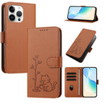Custodia per telefono in ecopelle con fibbia a forma di albero e gatto YX0014, con cordino., For iPhone 13 Pro Max, For iPhone 13 Pro