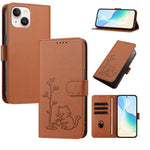 Custodia per telefono in ecopelle con fibbia a forma di albero e gatto YX0014, con cordino., For iPhone 13, For iPhone 13 mini
