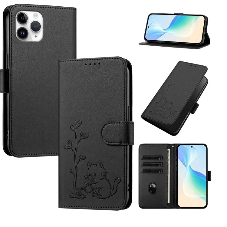 Custodia per telefono in ecopelle con fibbia a forma di albero e gatto YX0014, con cordino., For iPhone 12 mini, For iPhone 11 Pro Max