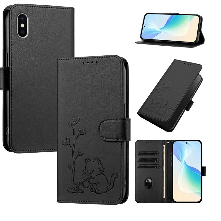 Custodia per telefono in ecopelle con fibbia a forma di albero e gatto YX0014, con cordino., For iPhone X / XS, For iPhone XR