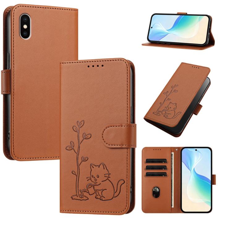 Custodia per telefono in ecopelle con fibbia a forma di albero e gatto YX0014, con cordino., For iPhone X / XS, For iPhone XR