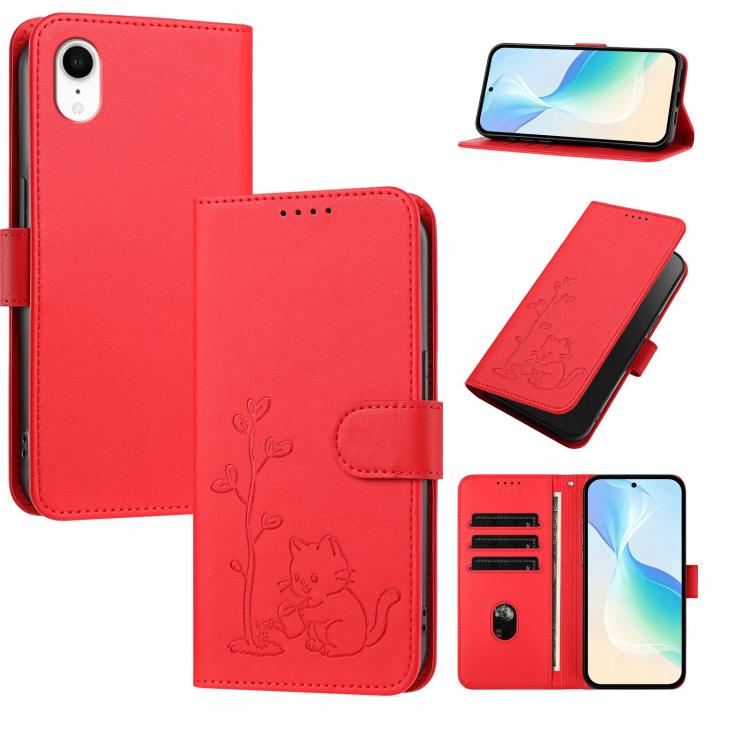 Custodia per telefono in ecopelle con fibbia a forma di albero e gatto YX0014, con cordino., For iPhone X / XS, For iPhone XR