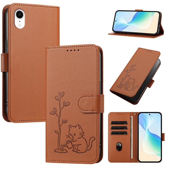 Custodia per telefono in ecopelle con fibbia a forma di albero e gatto YX0014, con cordino., For iPhone X / XS, For iPhone XR