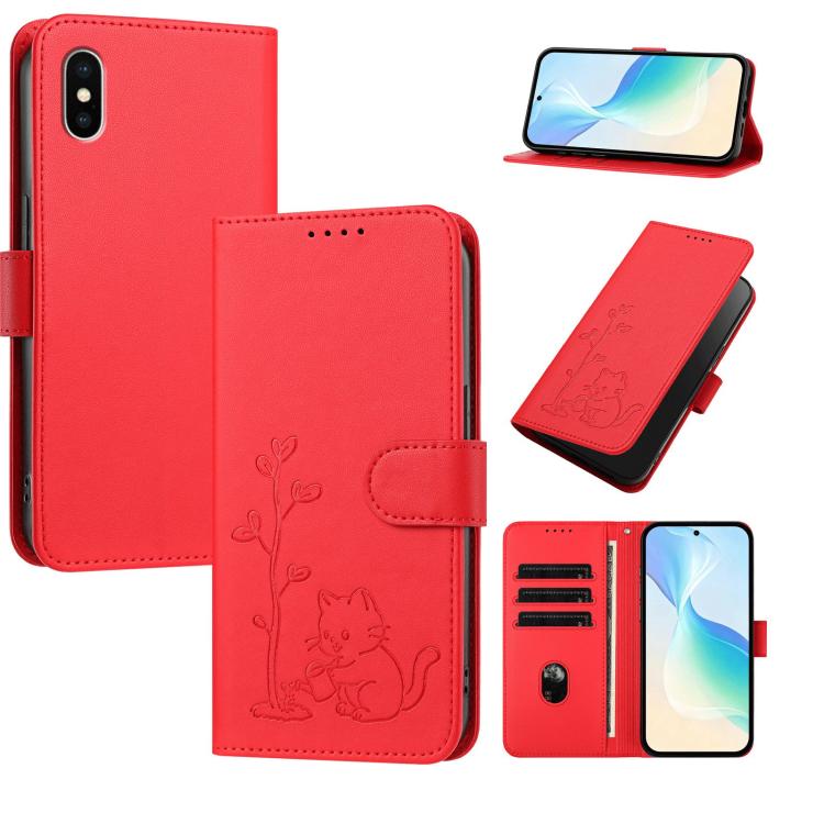Custodia per telefono in ecopelle con fibbia a forma di albero e gatto YX0014, con cordino., For iPhone XS Max, For iPhone 8 Plus / 7 Plus