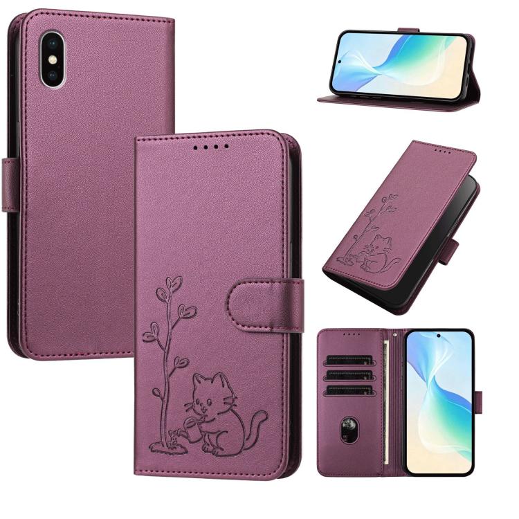 Custodia per telefono in ecopelle con fibbia a forma di albero e gatto YX0014, con cordino., For iPhone XS Max, For iPhone 8 Plus / 7 Plus