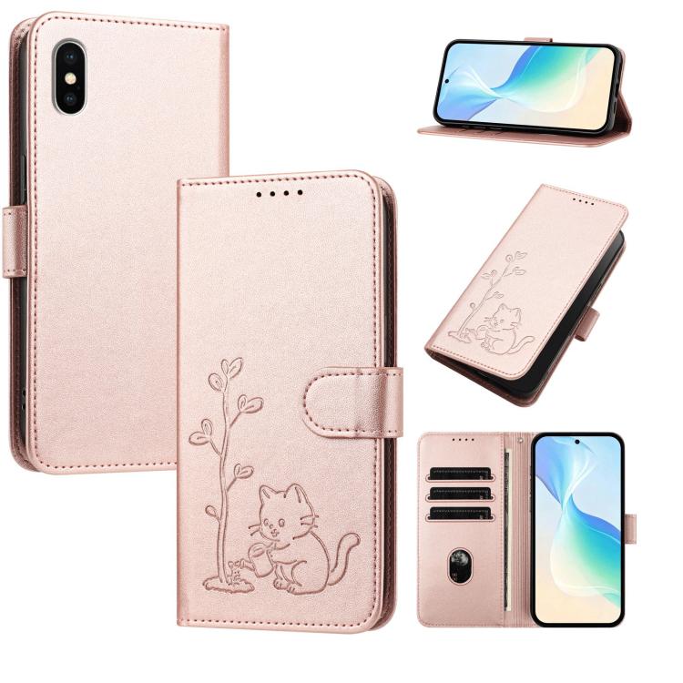 Custodia per telefono in ecopelle con fibbia a forma di albero e gatto YX0014, con cordino., For iPhone XS Max, For iPhone 8 Plus / 7 Plus