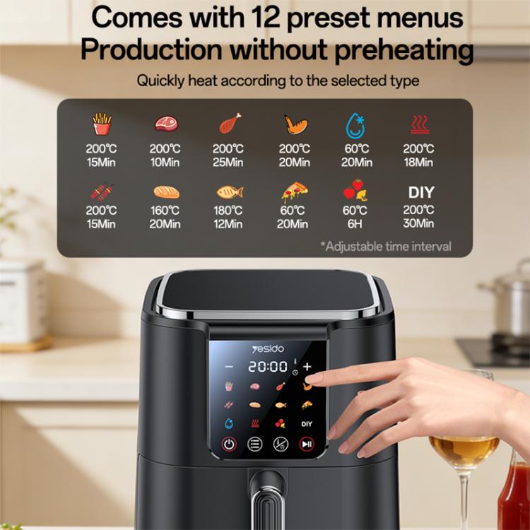Friggitrice ad aria Yesido EC35 6L 1500W con touch screen e controllo della temperatura NTC., EU Plug, UK Plug