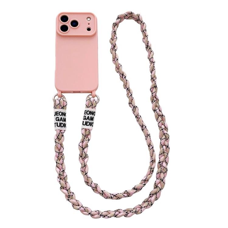 Ampia finestra per la fotocamera, fori integrati per il cordino, custodia per telefono con tracolla intrecciata., For iPhone 17e / 16e, For iPhone 17 Pro Max, For iPhone 17 Pro