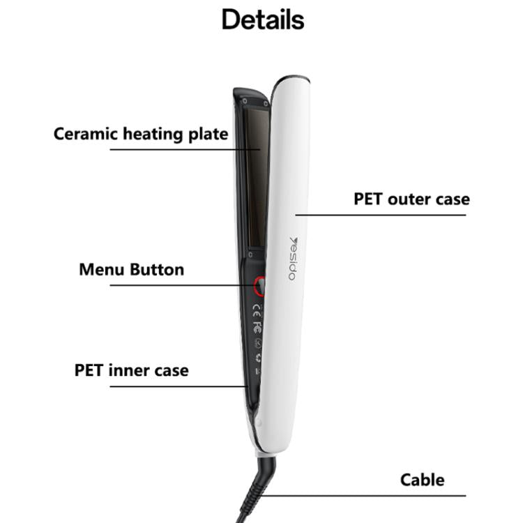 Piastra per capelli Yesido MG31 con ioni negativi, 3 impostazioni di temperatura e riscaldamento rapido con piastre in ceramica., EU Plug, UK Plug