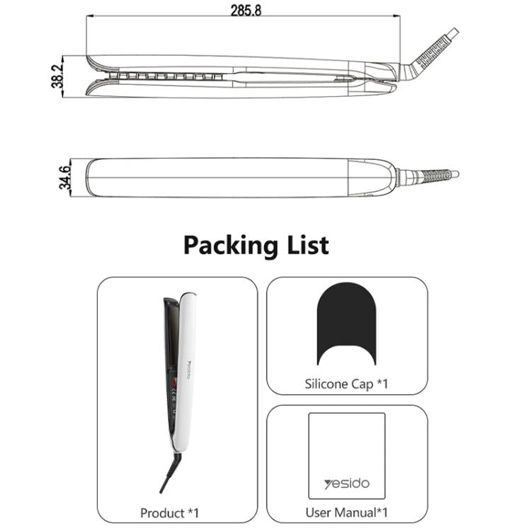 Piastra per capelli Yesido MG31 con ioni negativi, 3 impostazioni di temperatura e riscaldamento rapido con piastre in ceramica., EU Plug, UK Plug