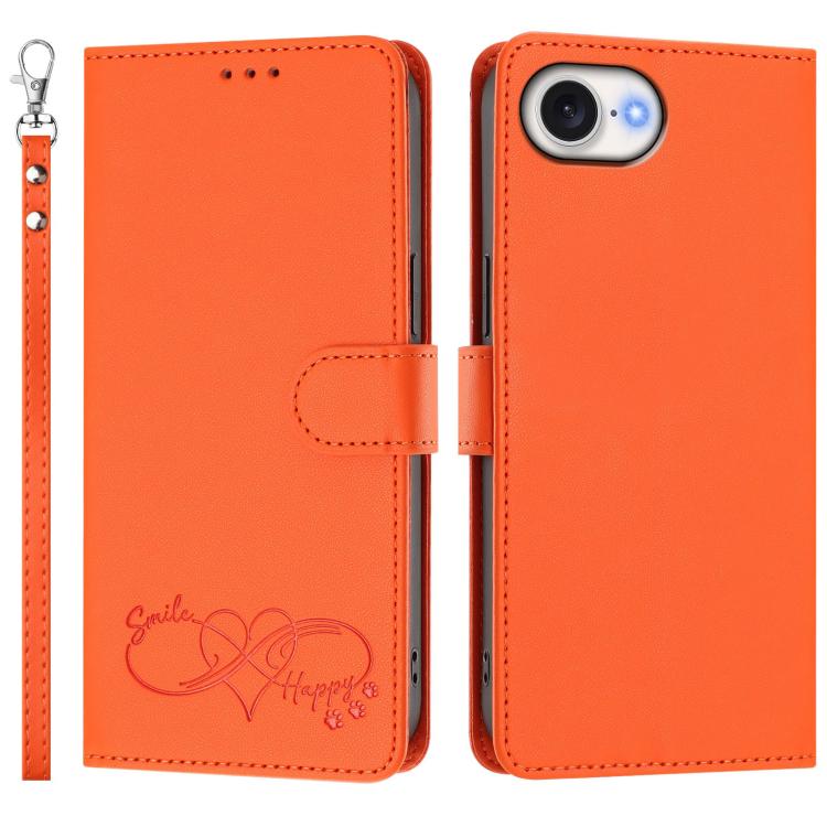 Custodia per telefono in ecopelle con chiusura magnetica e cinturino da polso, con motivo a cuoricini felici., For iPhone 17e / 16e, For iPhone 17 Pro Max