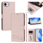 Custodia per telefono in ecopelle con chiusura magnetica e cinturino da polso, con motivo a cuoricini felici., For iPhone 17e / 16e, For iPhone 17 Pro Max