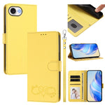 Custodia per telefono in ecopelle con chiusura magnetica e cinturino da polso, con motivo a cuoricini felici., For iPhone 17e / 16e, For iPhone 17 Pro Max