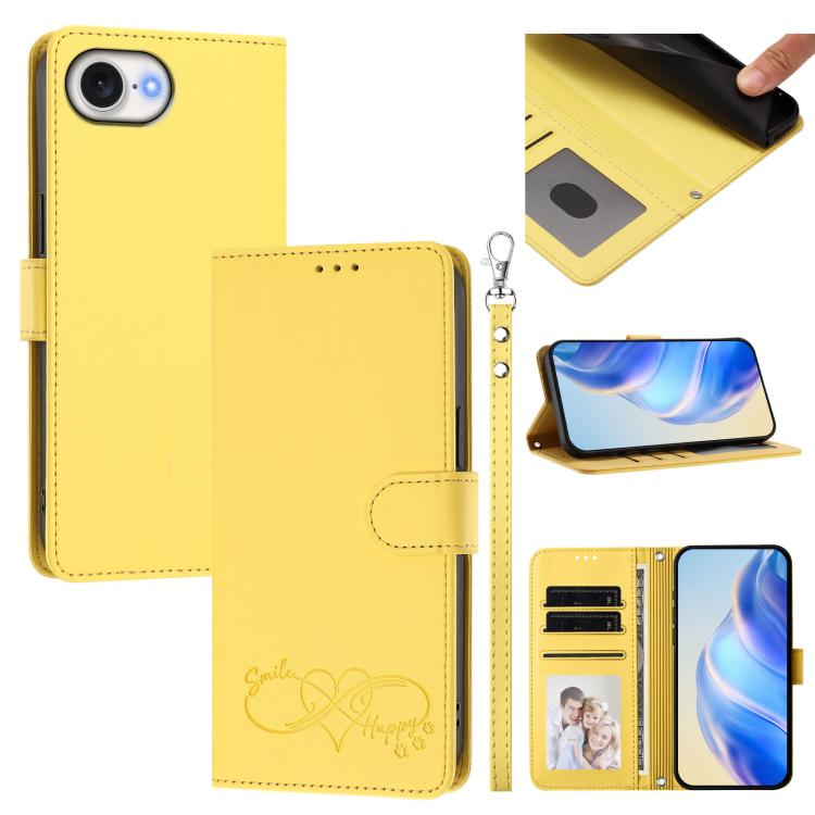 Custodia per telefono in ecopelle con chiusura magnetica e cinturino da polso, con motivo a cuoricini felici., For iPhone 17e / 16e, For iPhone 17 Pro Max