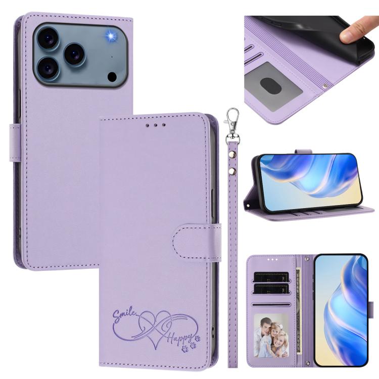 Custodia per telefono in ecopelle con chiusura magnetica e cinturino da polso, con motivo a cuoricini felici., For iPhone 17e / 16e, For iPhone 17 Pro Max