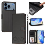 Custodia per telefono in ecopelle con chiusura magnetica e cinturino da polso, con motivo a cuoricini felici., For iPhone 17e / 16e, For iPhone 17 Pro Max
