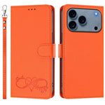 Custodia per telefono in ecopelle con chiusura magnetica e cinturino da polso, con motivo a cuoricini felici., For iPhone 17 Pro, For iPhone 17