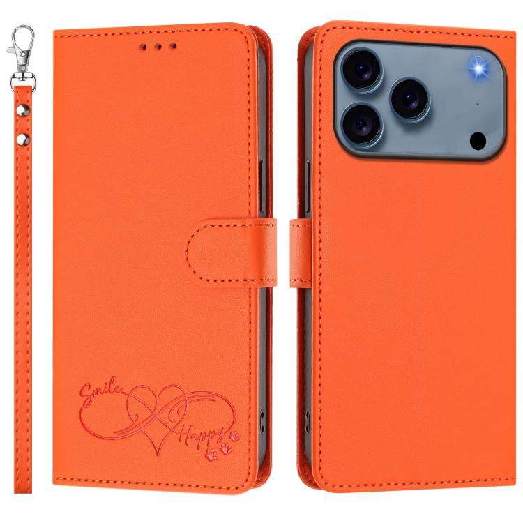 Custodia per telefono in ecopelle con chiusura magnetica e cinturino da polso, con motivo a cuoricini felici., For iPhone 17 Pro, For iPhone 17