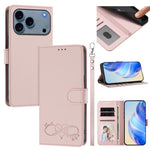 Custodia per telefono in ecopelle con chiusura magnetica e cinturino da polso, con motivo a cuoricini felici., For iPhone 17 Pro, For iPhone 17