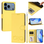 Custodia per telefono in ecopelle con chiusura magnetica e cinturino da polso, con motivo a cuoricini felici., For iPhone 17 Pro, For iPhone 17