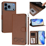 Custodia per telefono in ecopelle con chiusura magnetica e cinturino da polso, con motivo a cuoricini felici., For iPhone 17 Pro, For iPhone 17