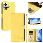 Custodia per telefono in ecopelle con chiusura magnetica e cinturino da polso, con motivo a cuoricini felici., For iPhone 17 Pro, For iPhone 17