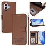 Custodia per telefono in ecopelle con chiusura magnetica e cinturino da polso, con motivo a cuoricini felici., For iPhone 17 Pro, For iPhone 17
