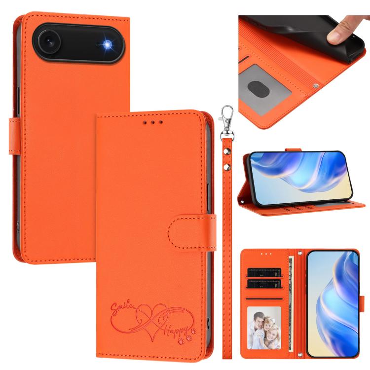 Custodia per telefono in ecopelle con chiusura magnetica e cinturino da polso, con motivo a cuoricini felici., For iPhone Air, For iPhone 16 Pro Max