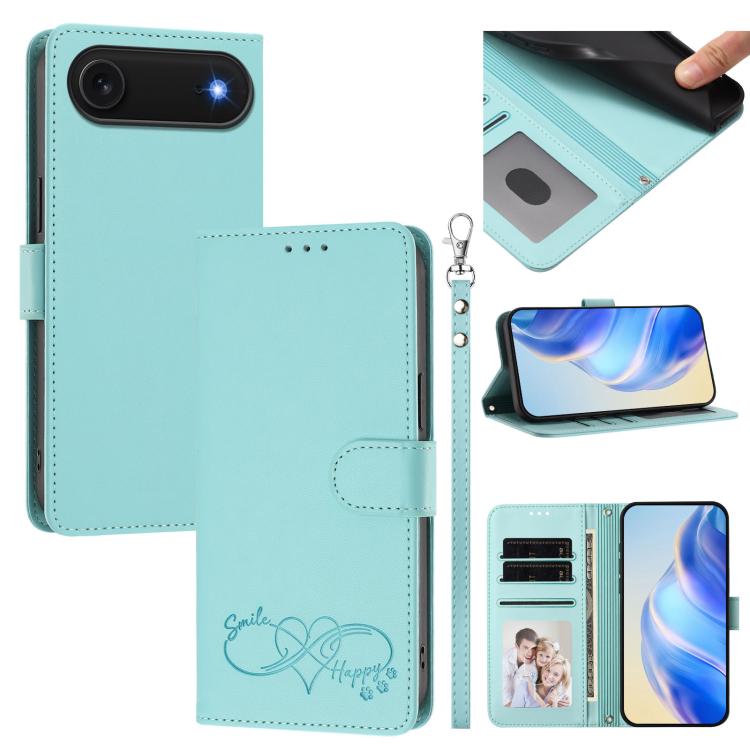 Custodia per telefono in ecopelle con chiusura magnetica e cinturino da polso, con motivo a cuoricini felici., For iPhone Air, For iPhone 16 Pro Max