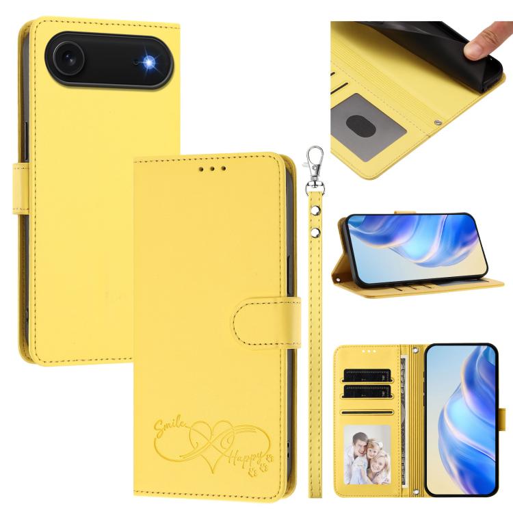 Custodia per telefono in ecopelle con chiusura magnetica e cinturino da polso, con motivo a cuoricini felici., For iPhone Air, For iPhone 16 Pro Max