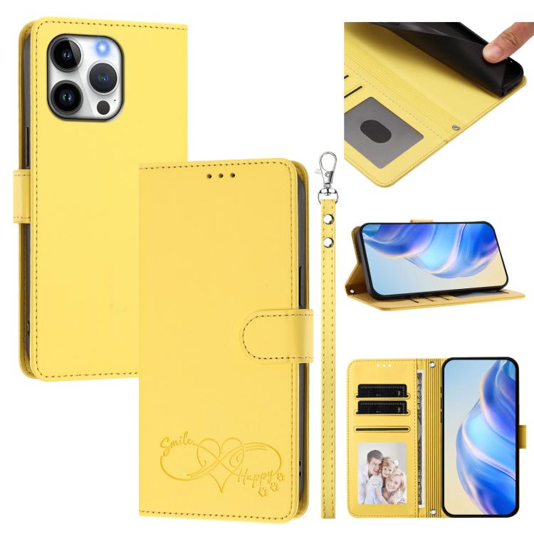 Custodia per telefono in ecopelle con chiusura magnetica e cinturino da polso, con motivo a cuoricini felici., For iPhone Air, For iPhone 16 Pro Max
