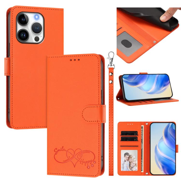 Custodia per telefono in ecopelle con chiusura magnetica e cinturino da polso, con motivo a cuoricini felici., For iPhone 16 Pro, For iPhone 16 Plus