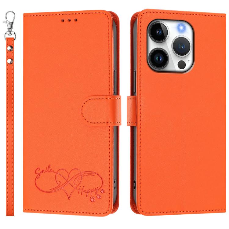 Custodia per telefono in ecopelle con chiusura magnetica e cinturino da polso, con motivo a cuoricini felici., For iPhone 16 Pro, For iPhone 16 Plus
