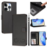 Custodia per telefono in ecopelle con chiusura magnetica e cinturino da polso, con motivo a cuoricini felici., For iPhone 16 Pro, For iPhone 16 Plus